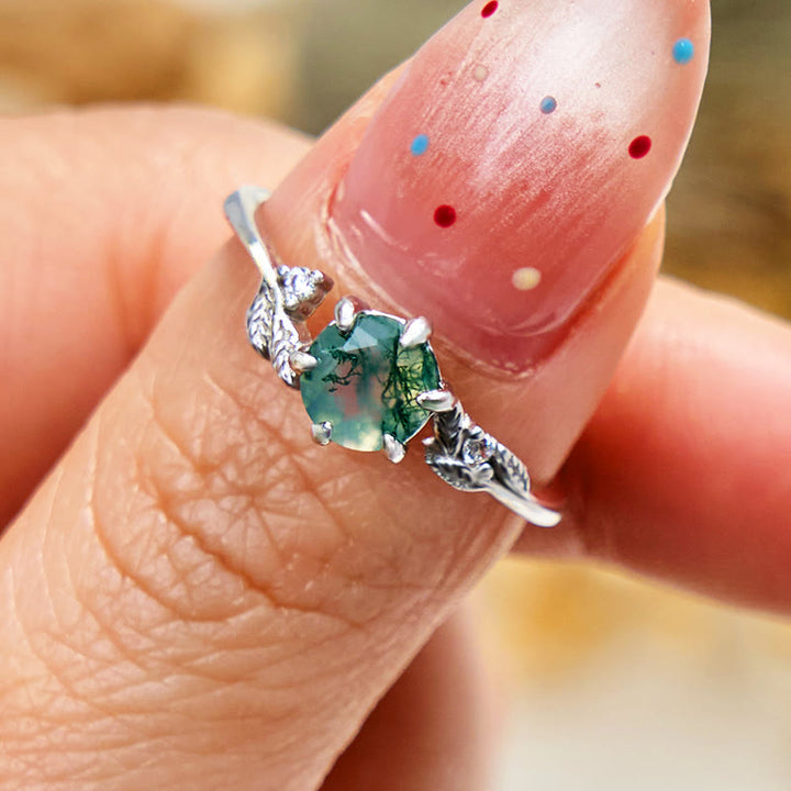 Bague enroulée en feuille d'agate mousse naturelle Olivenorma