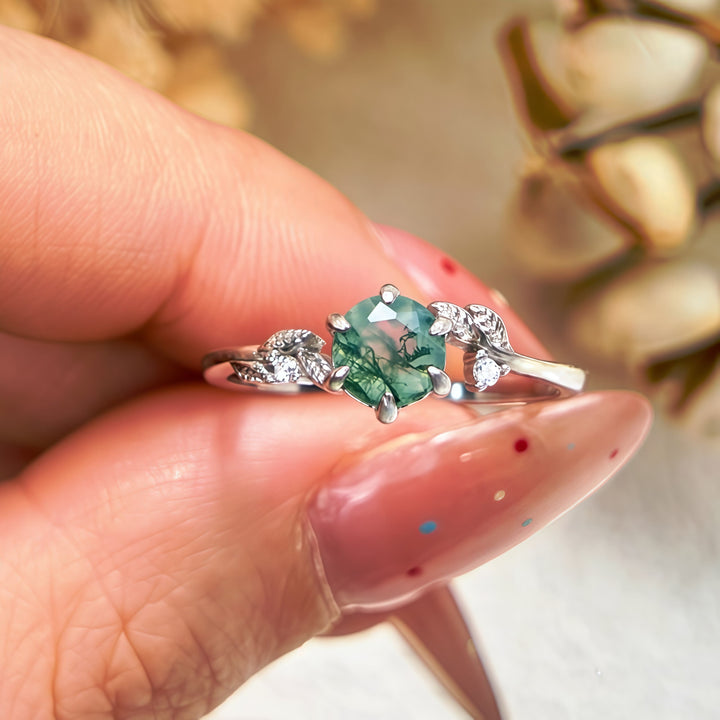 Bague enroulée en feuille d'agate mousse naturelle Olivenorma