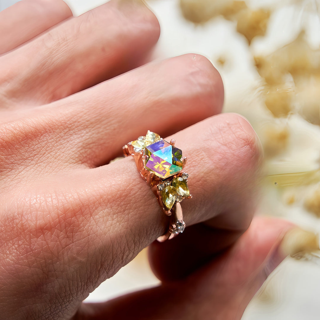 Bague péridot alexandrite à coupe hexagonale Olivenorma