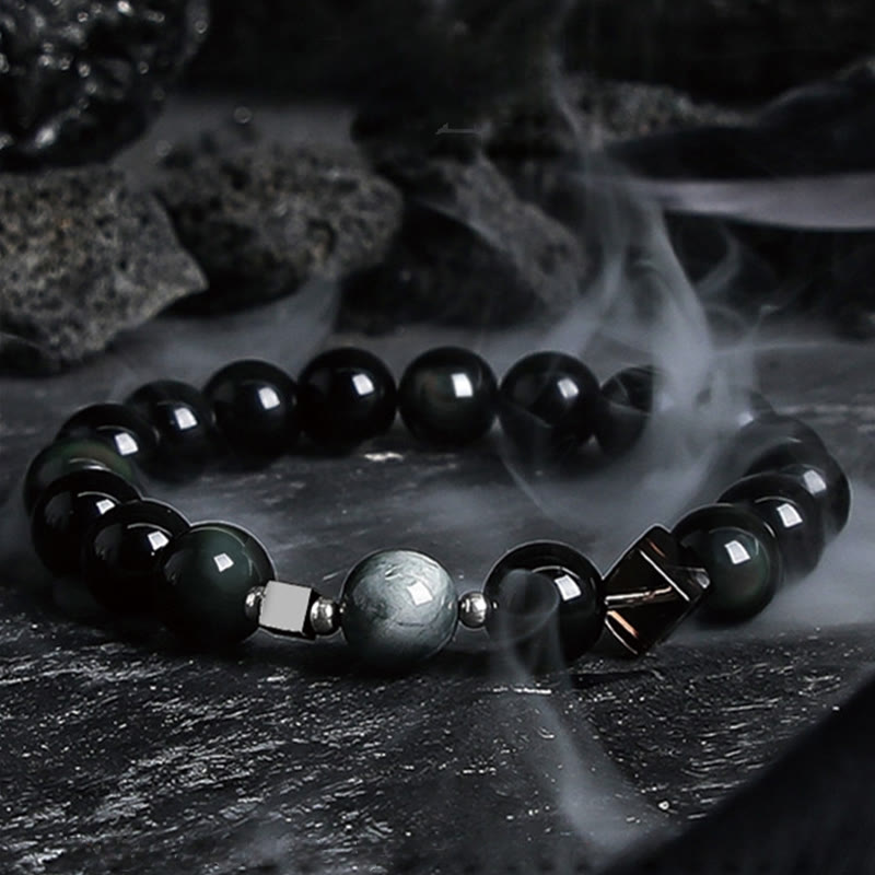 Bracelet en perles d'obsidienne Dark Moon Harsh Sun d' Olivenorma