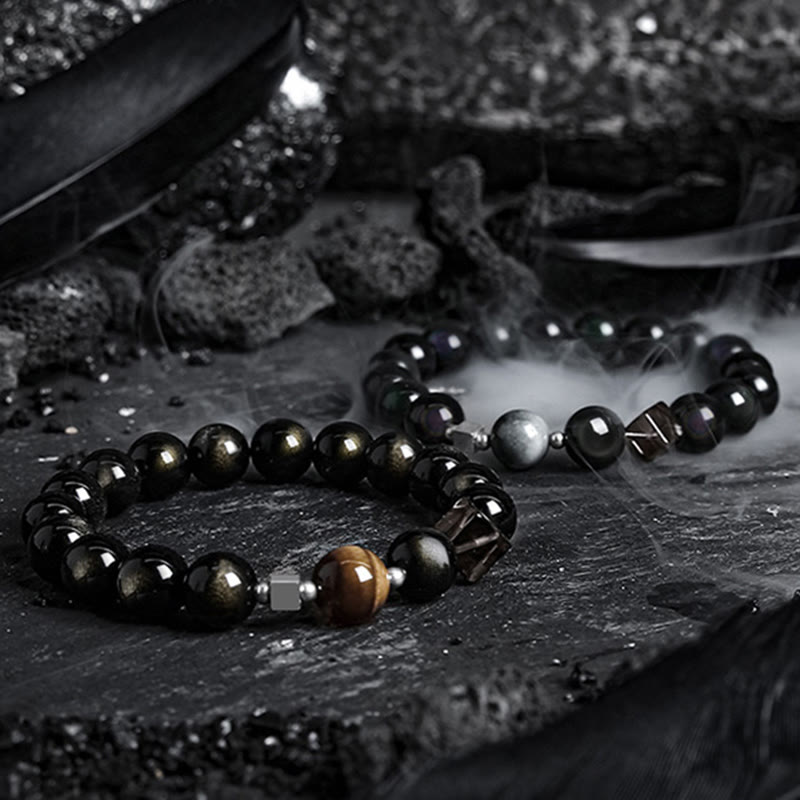 Bracelet en perles d'obsidienne Dark Moon Harsh Sun d' Olivenorma