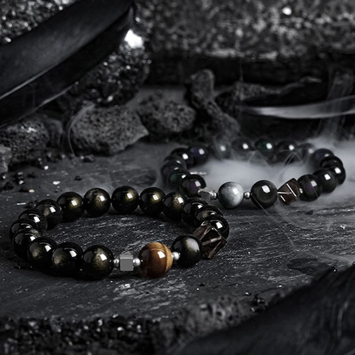 Bracelet en perles d'obsidienne Dark Moon Harsh Sun d' Olivenorma