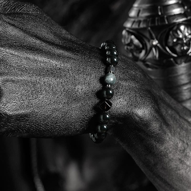 Bracelet en perles d'obsidienne Dark Moon Harsh Sun d' Olivenorma