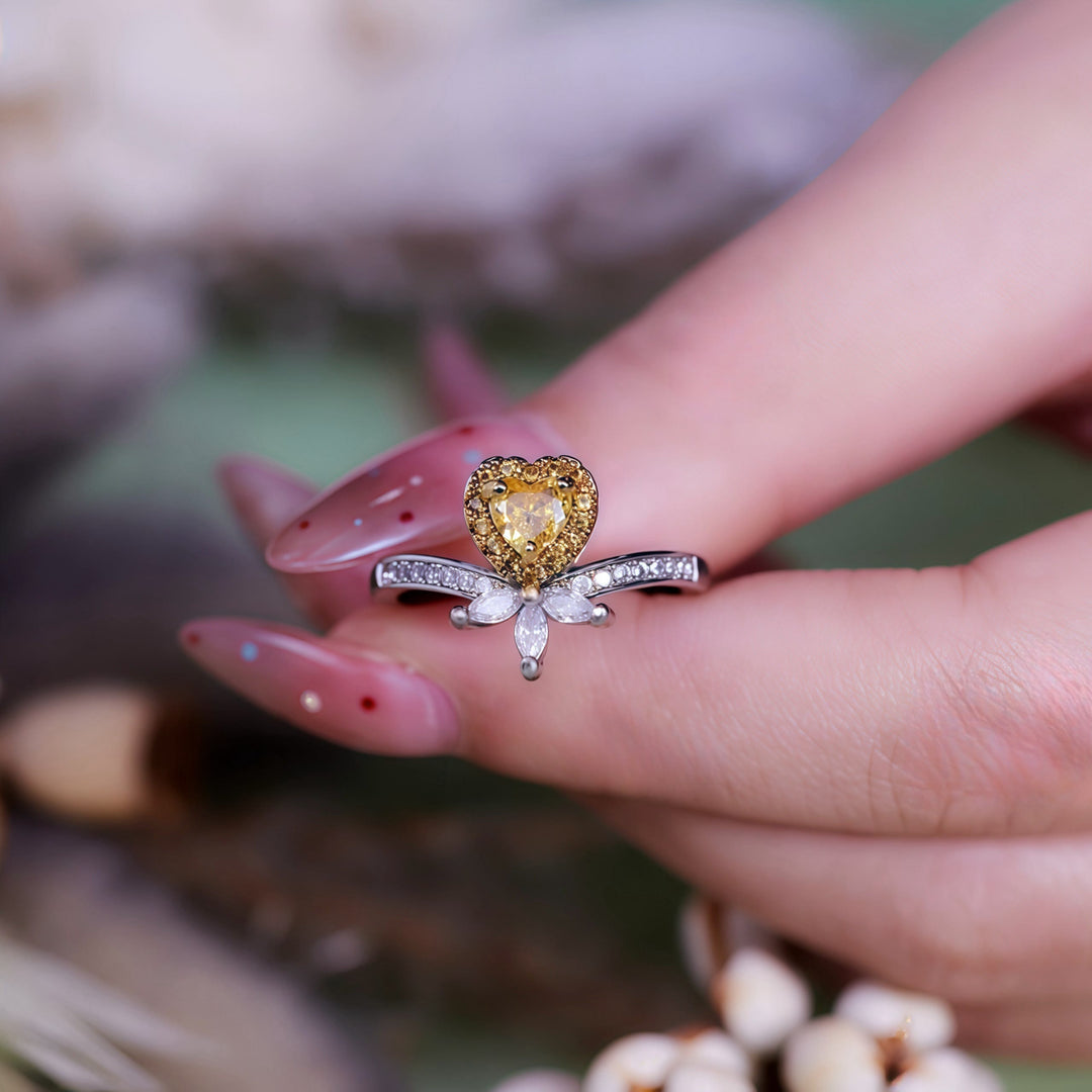 Bague Olivenorma en forme de cœur avec couronne de citrine et zircon blanc