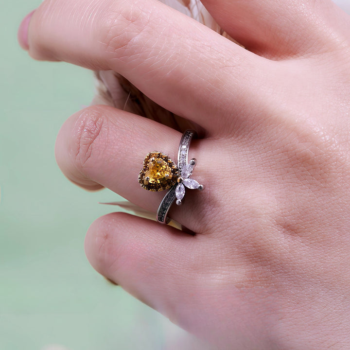 Bague Olivenorma en forme de cœur avec couronne de citrine et zircon blanc