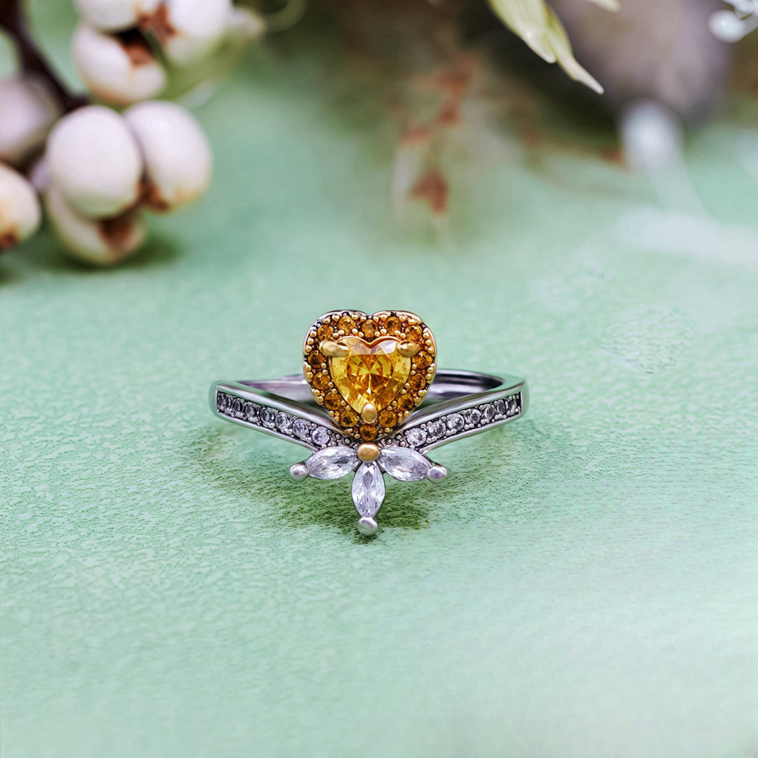 Bague Olivenorma en forme de cœur avec couronne de citrine et zircon blanc