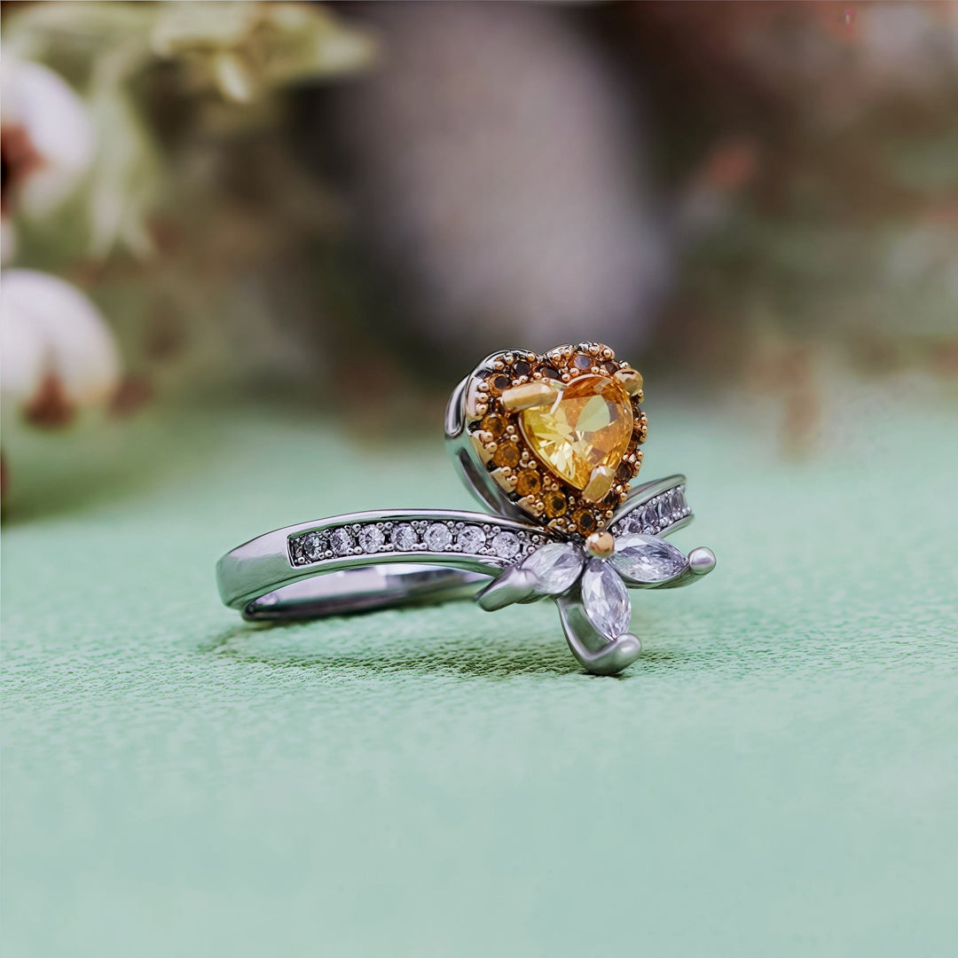 Bague Olivenorma en forme de cœur avec couronne de citrine et zircon blanc