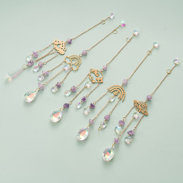 Olivenorma Lot de 5 carillons éoliens en forme de nuage, arc-en-ciel, planète, attrape-soleil