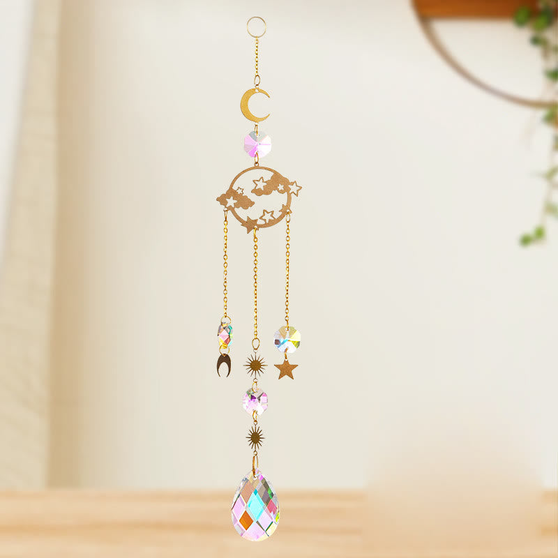 Olivenorma Lot de 5 carillons éoliens en forme de nuage, arc-en-ciel, planète, attrape-soleil