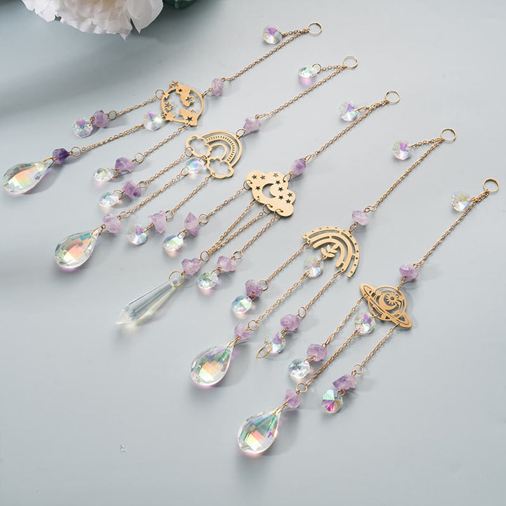 Olivenorma Lot de 5 carillons éoliens en forme de nuage, arc-en-ciel, planète, attrape-soleil