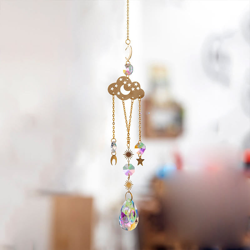 Olivenorma Lot de 5 carillons éoliens en forme de nuage, arc-en-ciel, planète, attrape-soleil