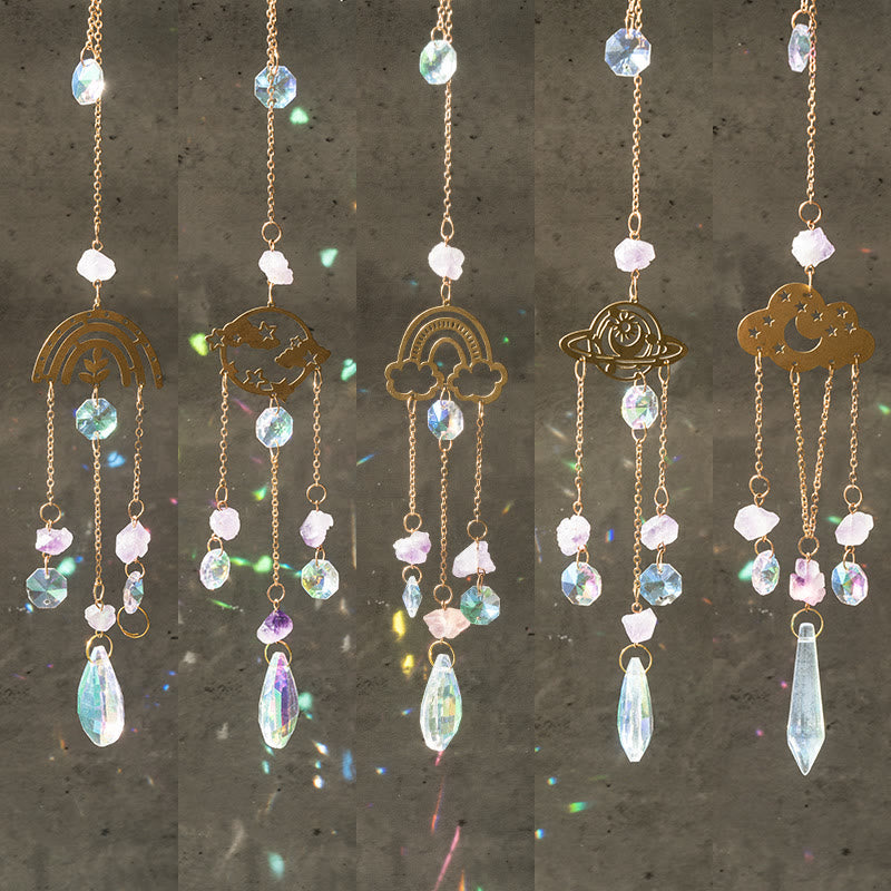 Olivenorma Lot de 5 carillons éoliens en forme de nuage, arc-en-ciel, planète, attrape-soleil