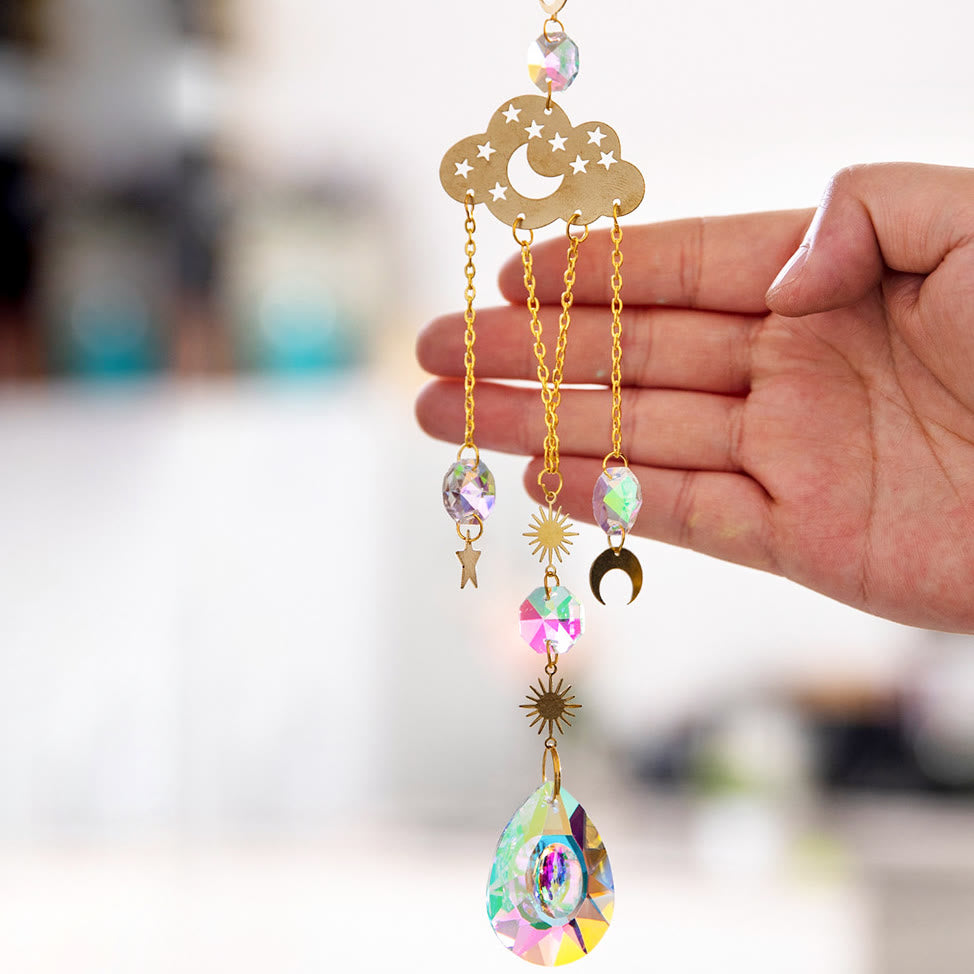 Olivenorma Lot de 5 carillons éoliens en forme de nuage, arc-en-ciel, planète, attrape-soleil