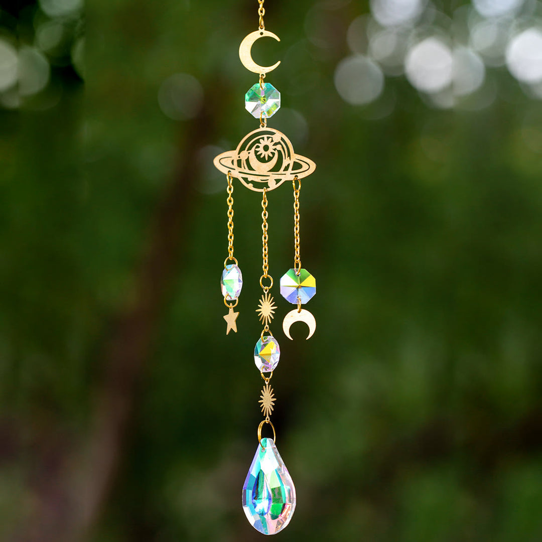 Olivenorma Lot de 5 carillons éoliens en forme de nuage, arc-en-ciel, planète, attrape-soleil