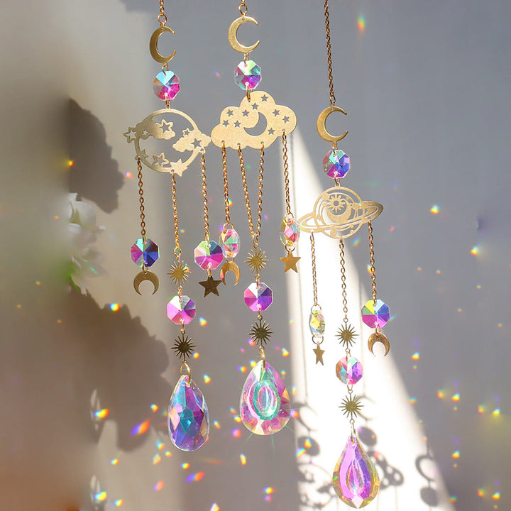 Olivenorma Lot de 5 carillons éoliens en forme de nuage, arc-en-ciel, planète, attrape-soleil