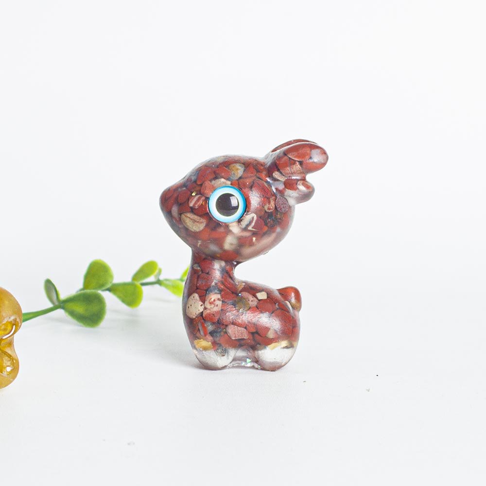 Décoration en pierre précieuse en forme de faon mignon en époxy avec gravier en cristal Olivenorma