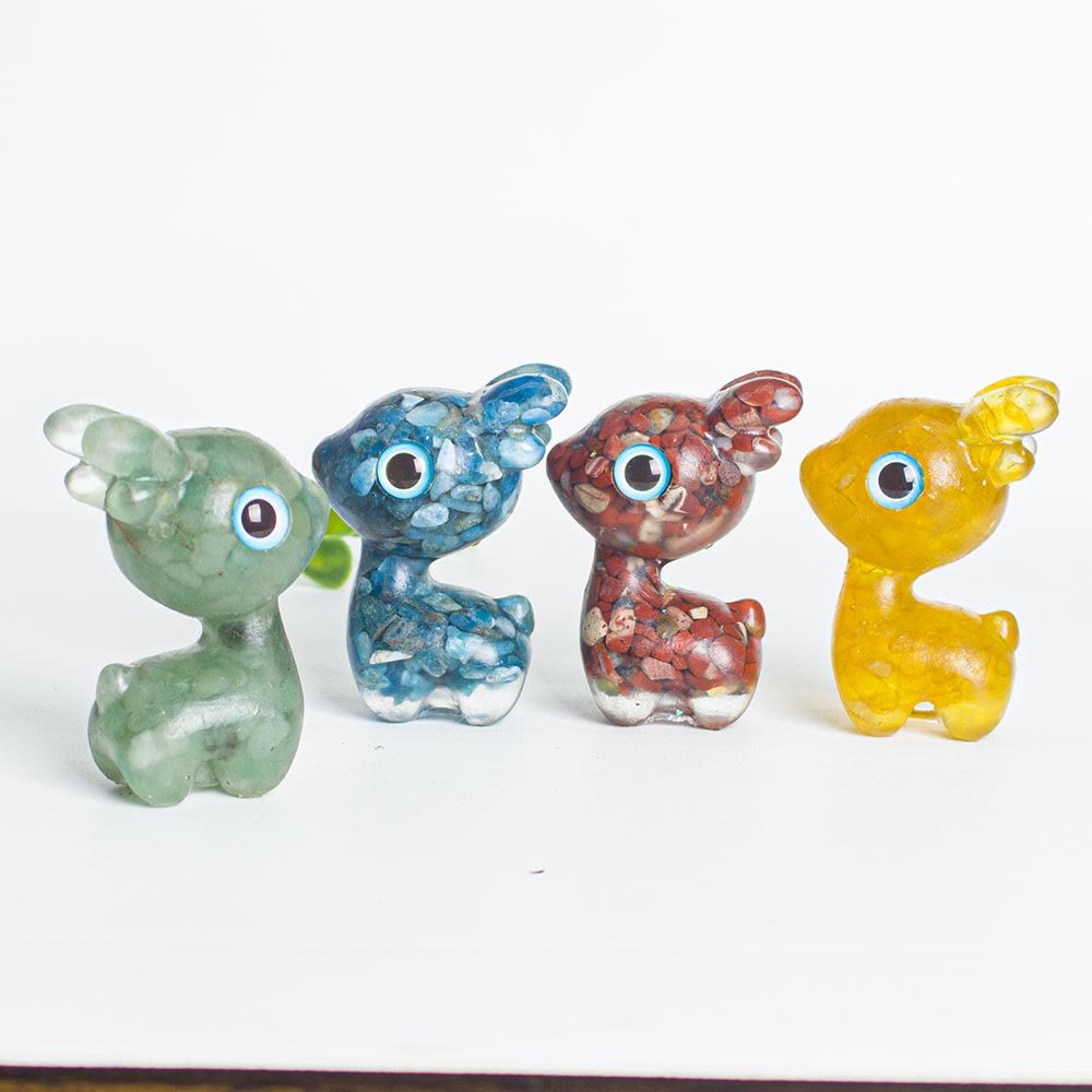 Décoration en pierre précieuse en forme de faon mignon en époxy avec gravier en cristal Olivenorma