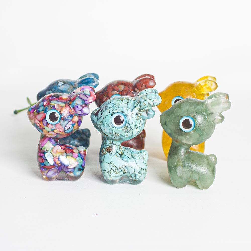 Décoration en pierre précieuse en forme de faon mignon en époxy avec gravier en cristal Olivenorma