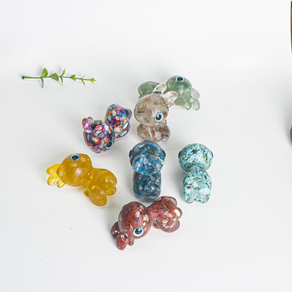 Décoration en pierre précieuse en forme de faon mignon en époxy avec gravier en cristal Olivenorma