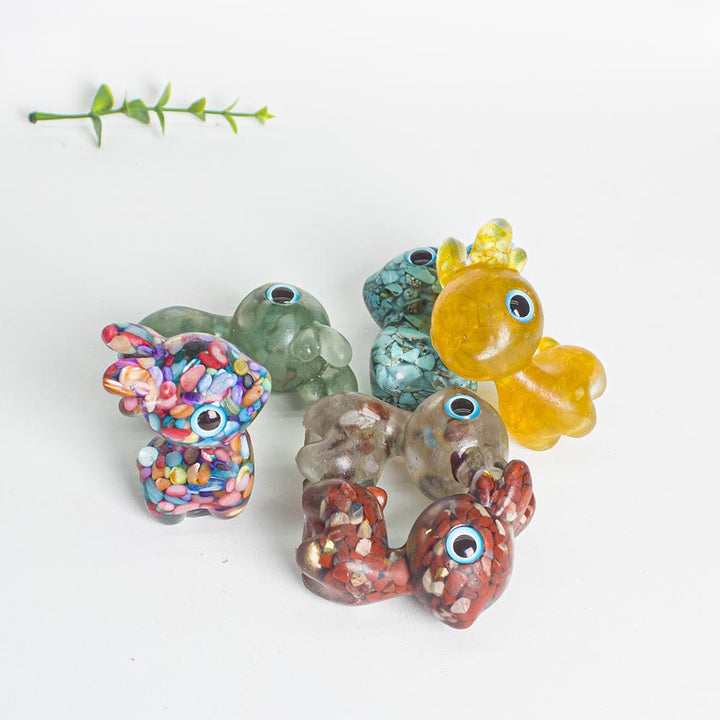 Décoration en pierre précieuse en forme de faon mignon en époxy avec gravier en cristal Olivenorma