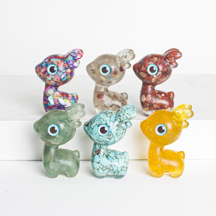 Décoration en pierre précieuse en forme de faon mignon en époxy avec gravier en cristal Olivenorma