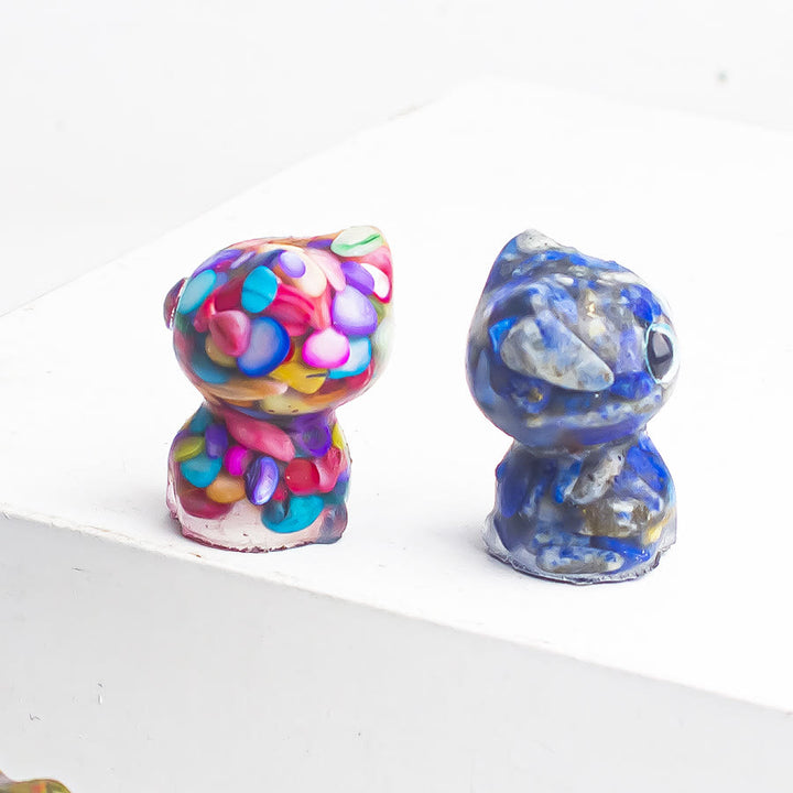 Décoration en pierre précieuse en forme de chaton aux grands yeux en cristal époxy Olivenorma