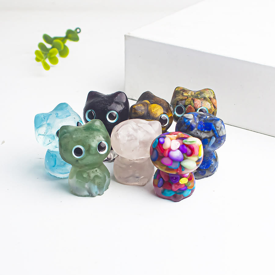 Décoration en pierre précieuse en forme de chaton aux grands yeux en cristal époxy Olivenorma