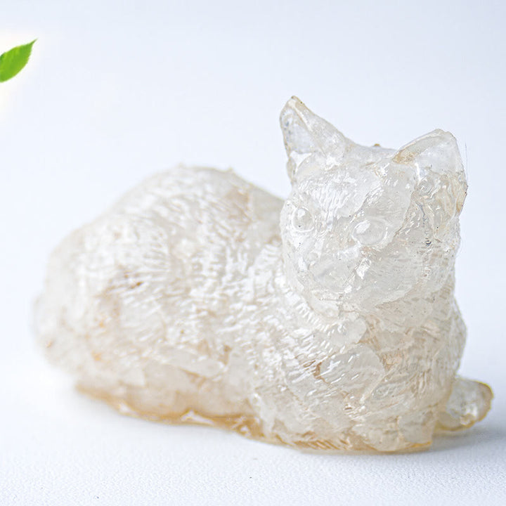 Décoration en pierre précieuse en époxy en forme de chaton couché en gravier cristallin Olivenorma