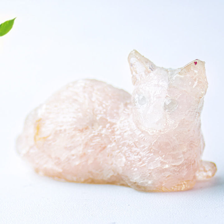 Décoration en pierre précieuse en époxy en forme de chaton couché en gravier cristallin Olivenorma