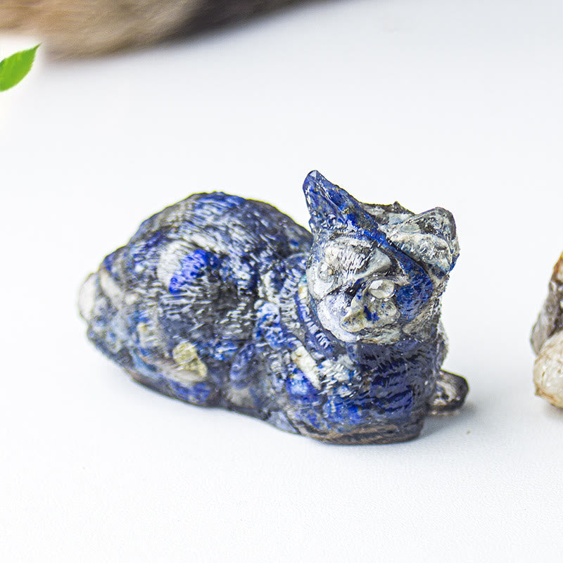 Décoration en pierre précieuse en époxy en forme de chaton couché en gravier cristallin Olivenorma