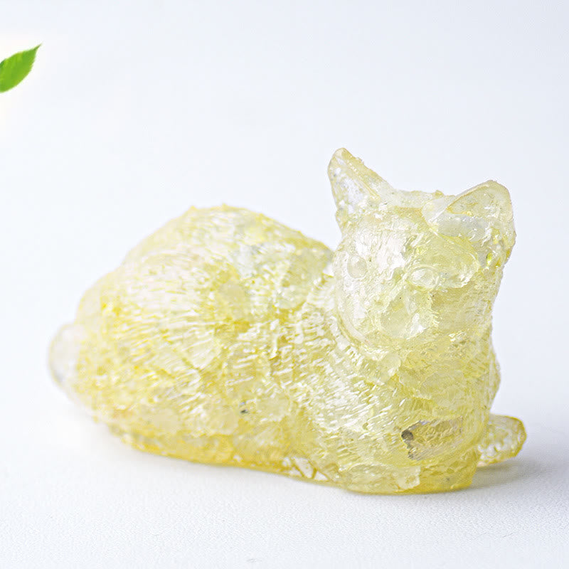 Décoration en pierre précieuse en époxy en forme de chaton couché en gravier cristallin Olivenorma