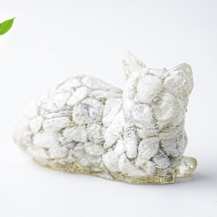Décoration en pierre précieuse en époxy en forme de chaton couché en gravier cristallin Olivenorma
