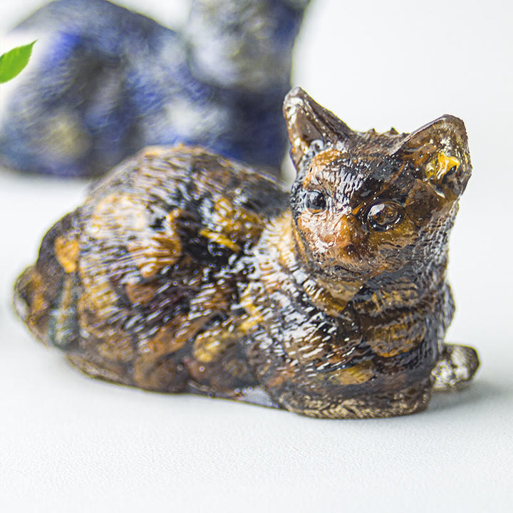 Décoration en pierre précieuse en époxy en forme de chaton couché en gravier cristallin Olivenorma