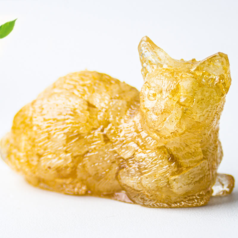 Décoration en pierre précieuse en époxy en forme de chaton couché en gravier cristallin Olivenorma