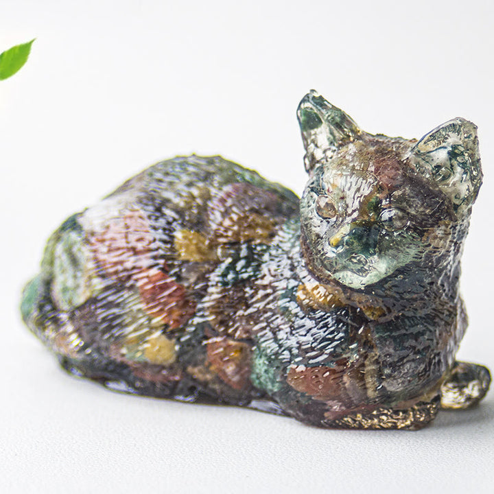 Décoration en pierre précieuse en époxy en forme de chaton couché en gravier cristallin Olivenorma