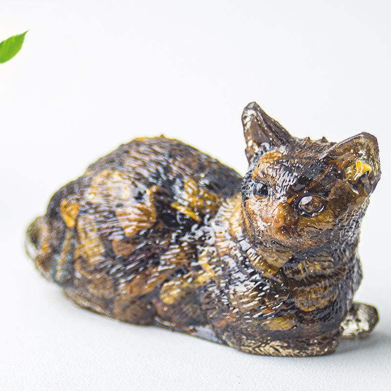 Décoration en pierre précieuse en époxy en forme de chaton couché en gravier cristallin Olivenorma