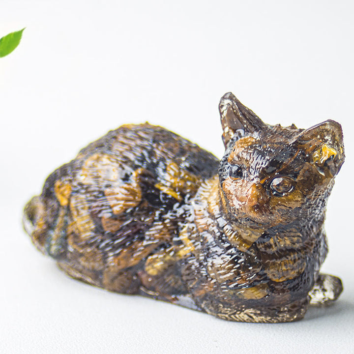 Décoration en pierre précieuse en époxy en forme de chaton couché en gravier cristallin Olivenorma