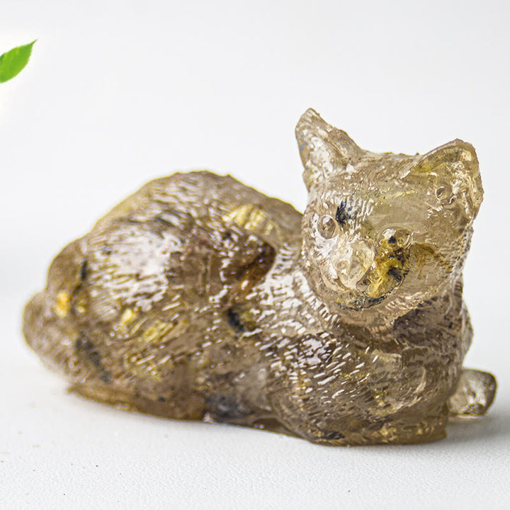 Décoration en pierre précieuse en époxy en forme de chaton couché en gravier cristallin Olivenorma