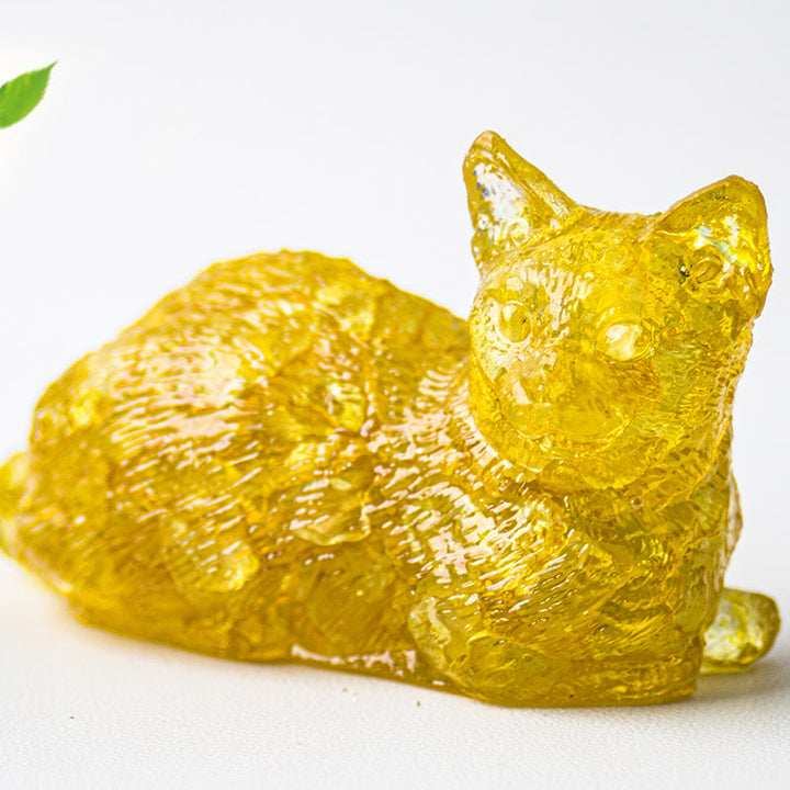 Décoration en pierre précieuse en époxy en forme de chaton couché en gravier cristallin Olivenorma
