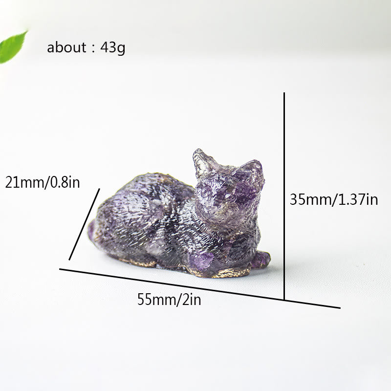 Décoration en pierre précieuse en époxy en forme de chaton couché en gravier cristallin Olivenorma