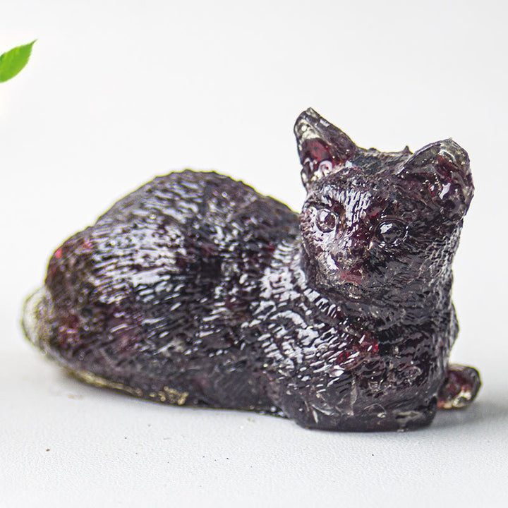 Décoration en pierre précieuse en époxy en forme de chaton couché en gravier cristallin Olivenorma