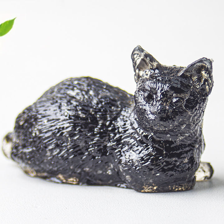 Décoration en pierre précieuse en époxy en forme de chaton couché en gravier cristallin Olivenorma
