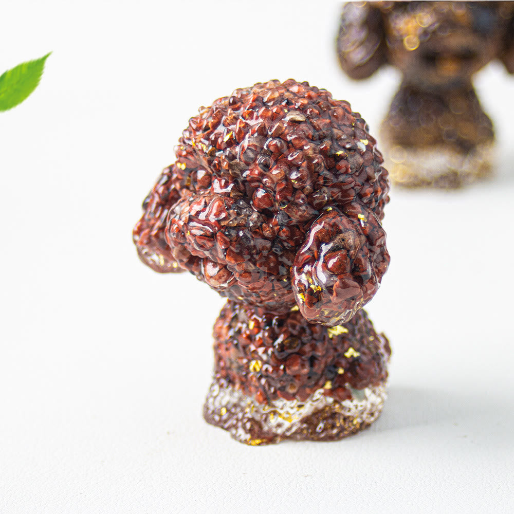 Décoration en pierre précieuse en époxy de gravier de cristal Olivenorma en forme de caniche mignon