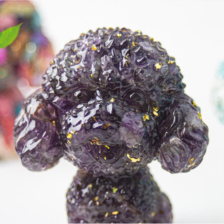 Décoration en pierre précieuse en époxy de gravier de cristal Olivenorma en forme de caniche mignon