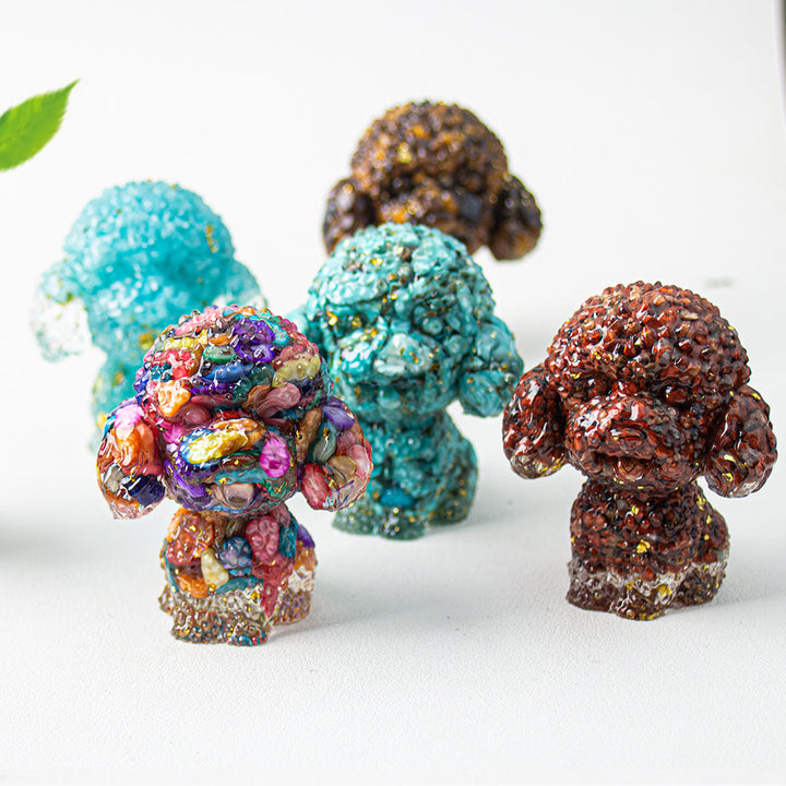 Décoration en pierre précieuse en époxy de gravier de cristal Olivenorma en forme de caniche mignon