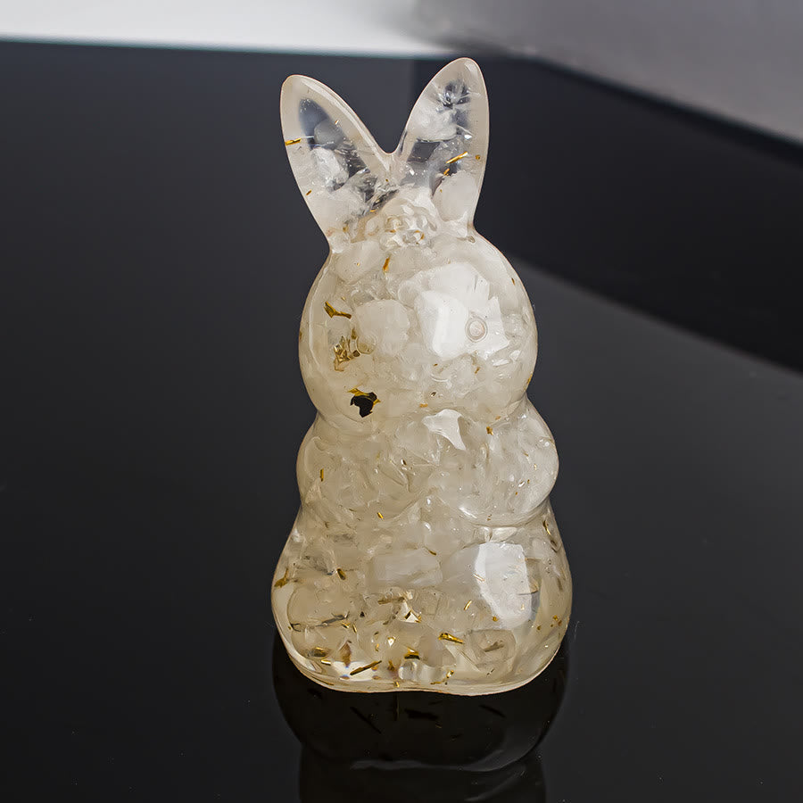Décoration en pierre précieuse en forme de lapin à souhaits en époxy et gravier de cristal Olivenorma