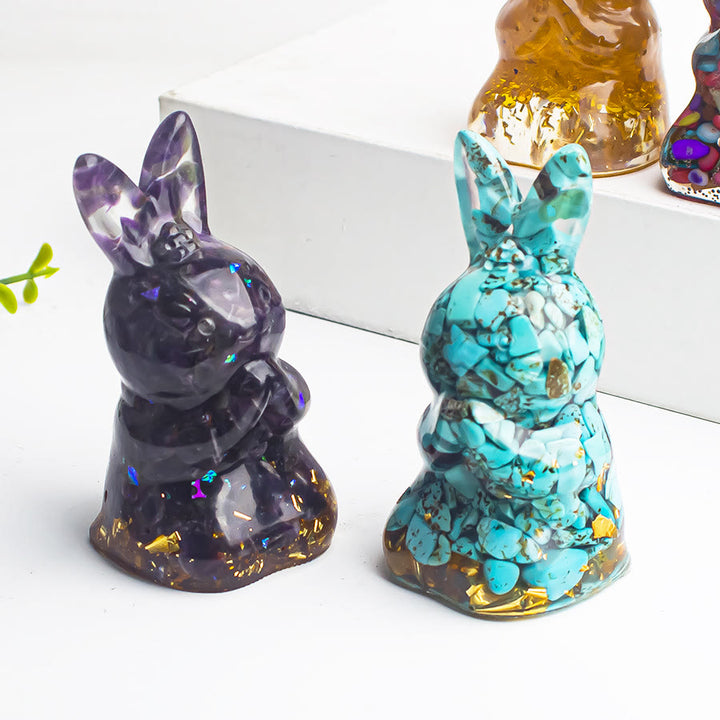 Décoration en pierre précieuse en forme de lapin à souhaits en époxy et gravier de cristal Olivenorma