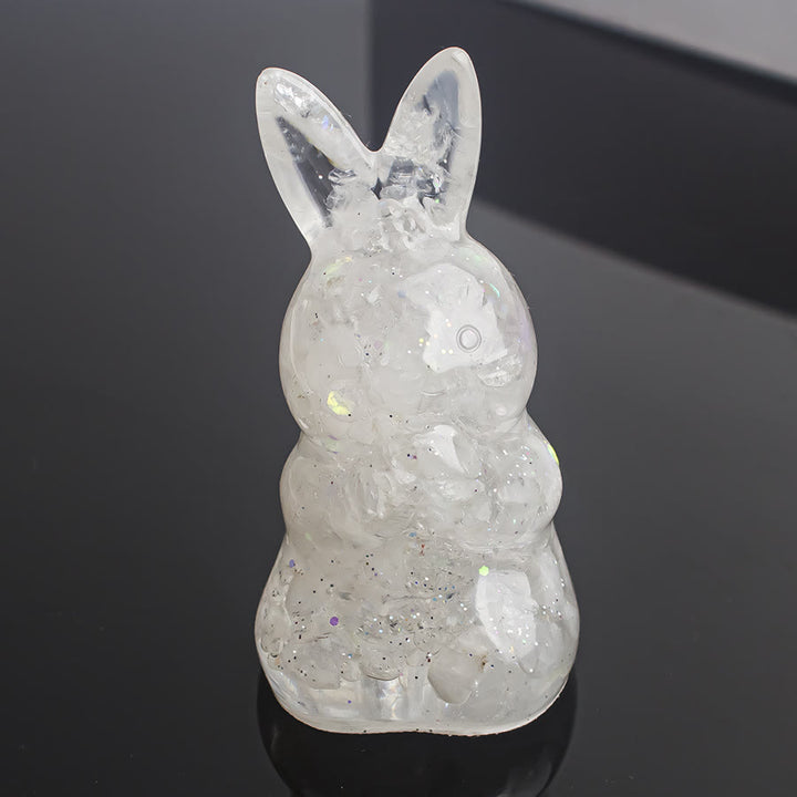 Décoration en pierre précieuse en forme de lapin à souhaits en époxy et gravier de cristal Olivenorma