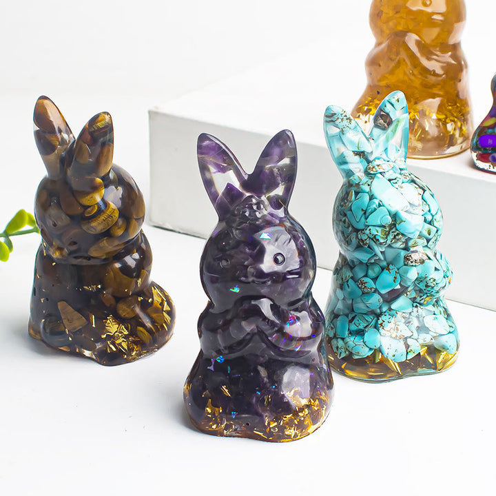 Décoration en pierre précieuse en forme de lapin à souhaits en époxy et gravier de cristal Olivenorma