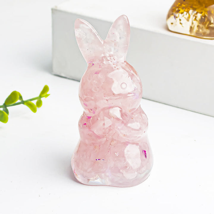 Décoration en pierre précieuse en forme de lapin à souhaits en époxy et gravier de cristal Olivenorma